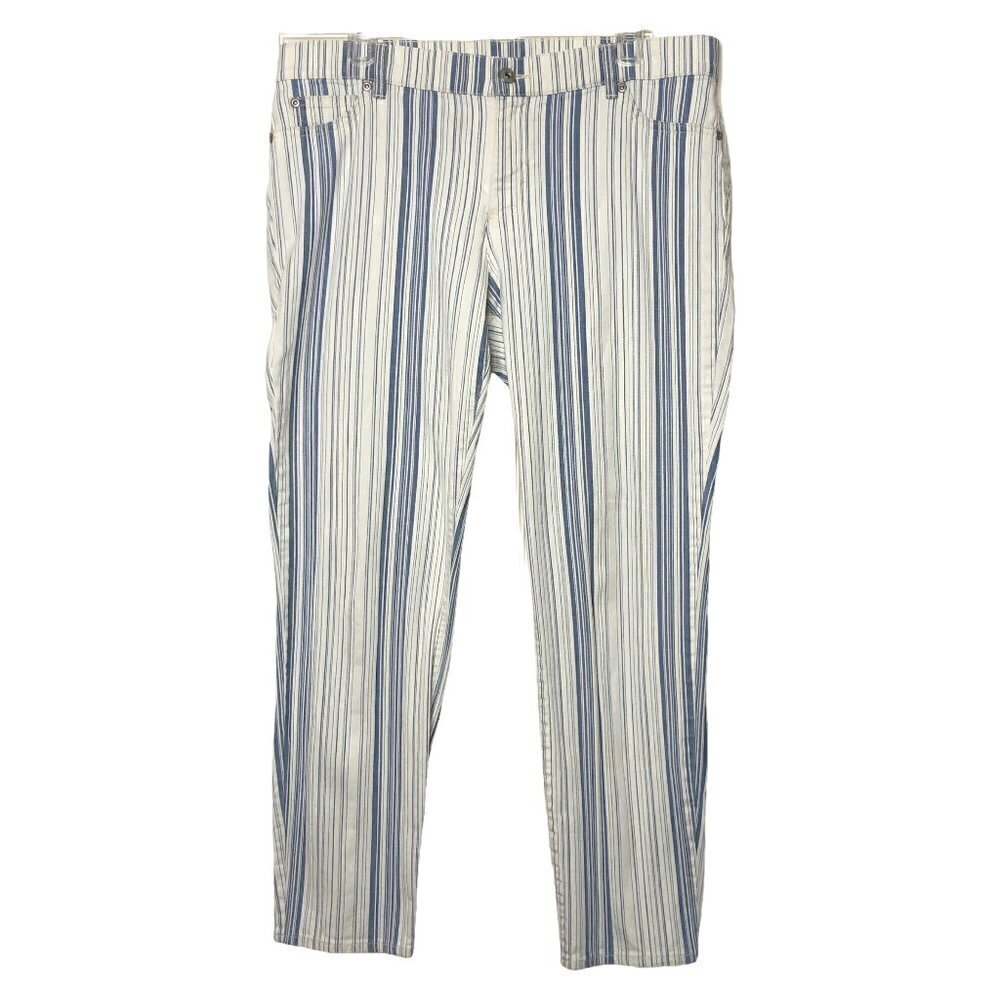 New -TWO by VINCE CAMUTO - 99% Cotton White & Blue Striped Ankle Jeans - Size 32